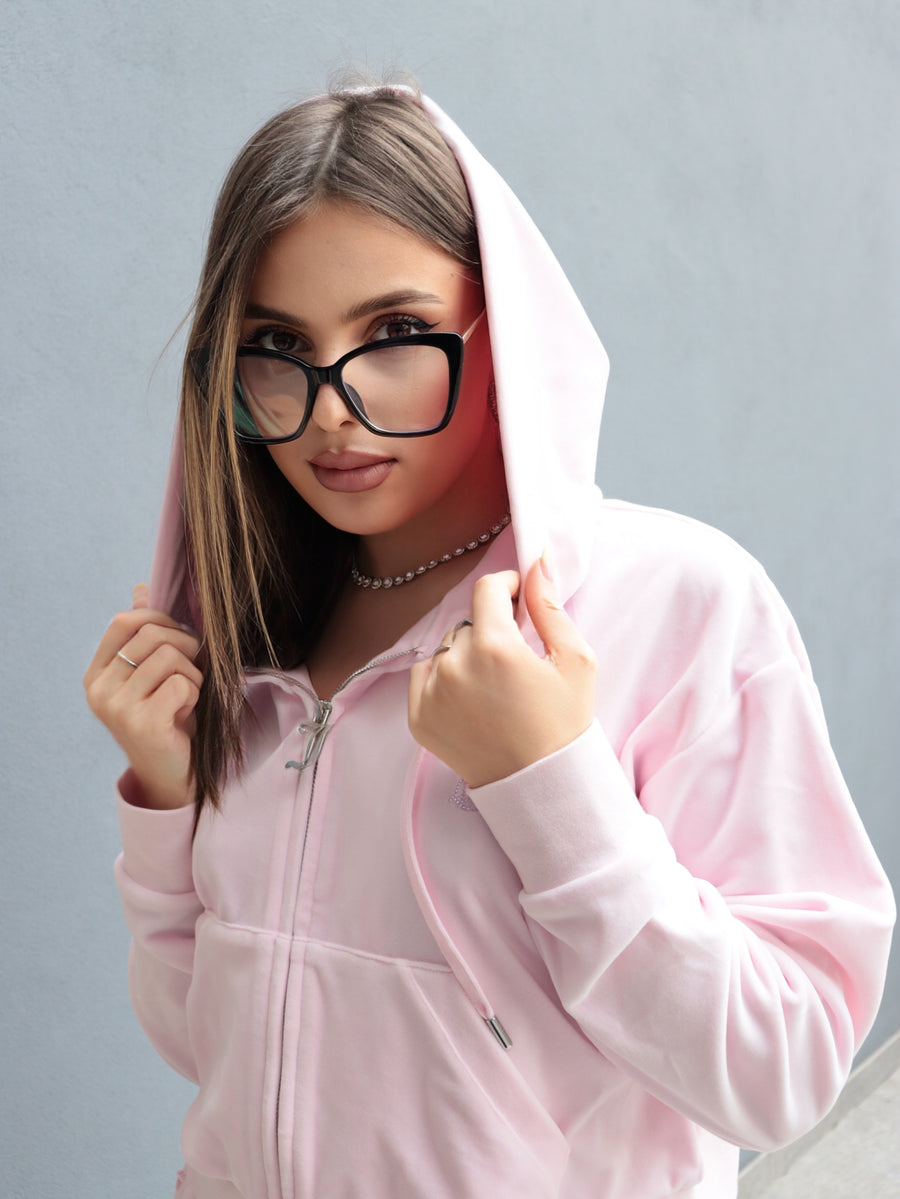 Tuta Juicy Couture Rosa – Set Felpa con Zip e Pantaloncino Rosa con Logo Strass — 3/6
