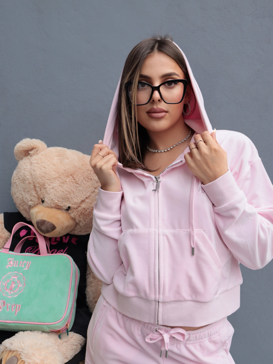 Tuta Juicy Couture Rosa – Set Felpa con Zip e Pantaloncino Rosa con Logo Strass — 2/6