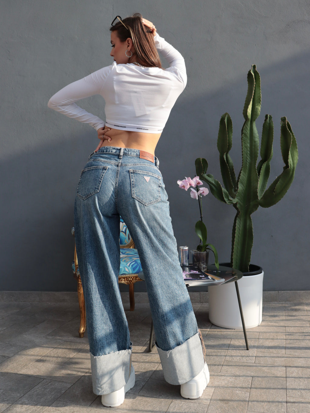 Jeans 2 Guess Jeans - Wide Leg con Risvolto – Denim Chiaro