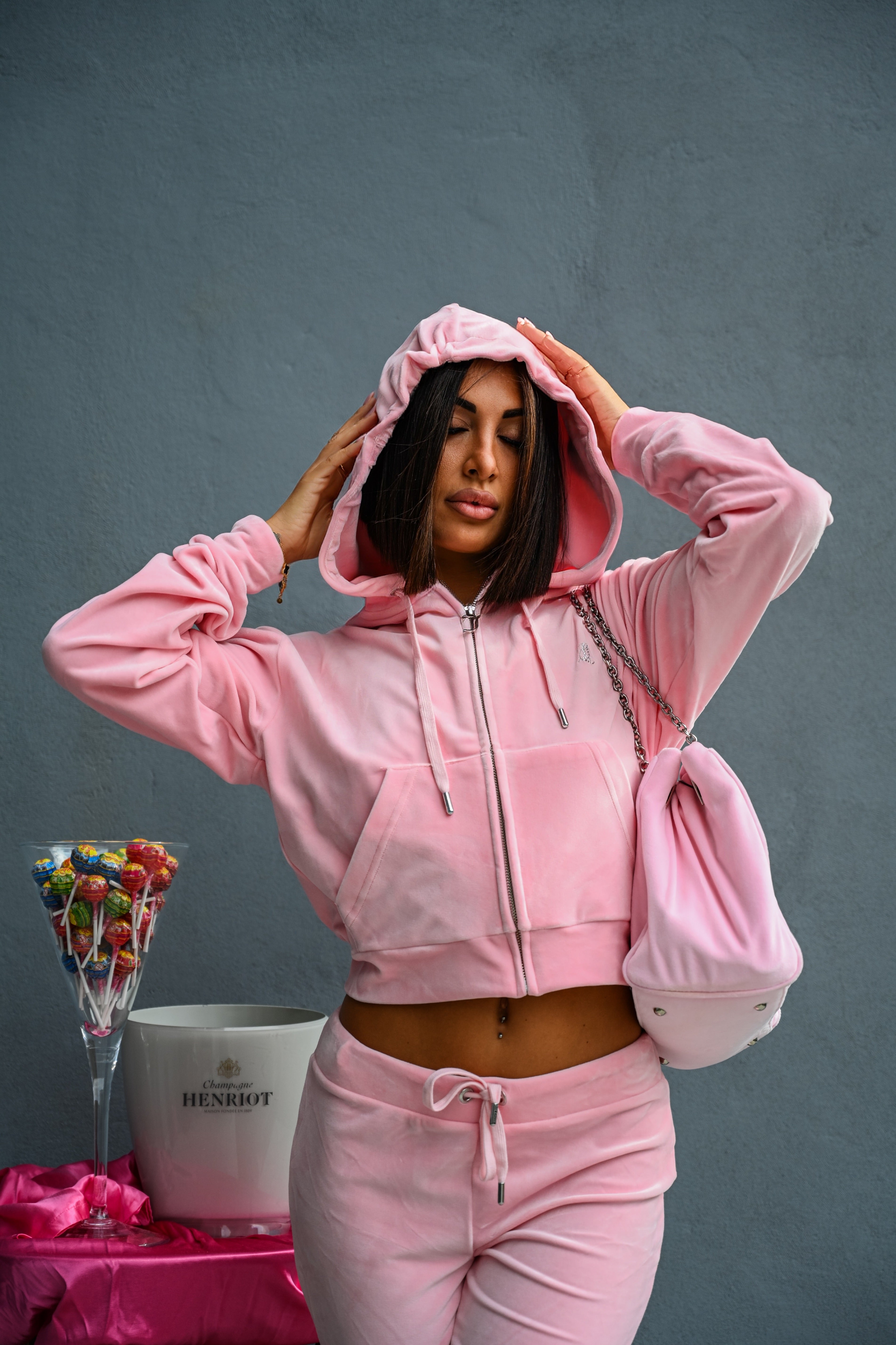 JUICY COUTURE - FELPA CON CAPPUCCIO OVERSIZE FULL ZIP ROSA