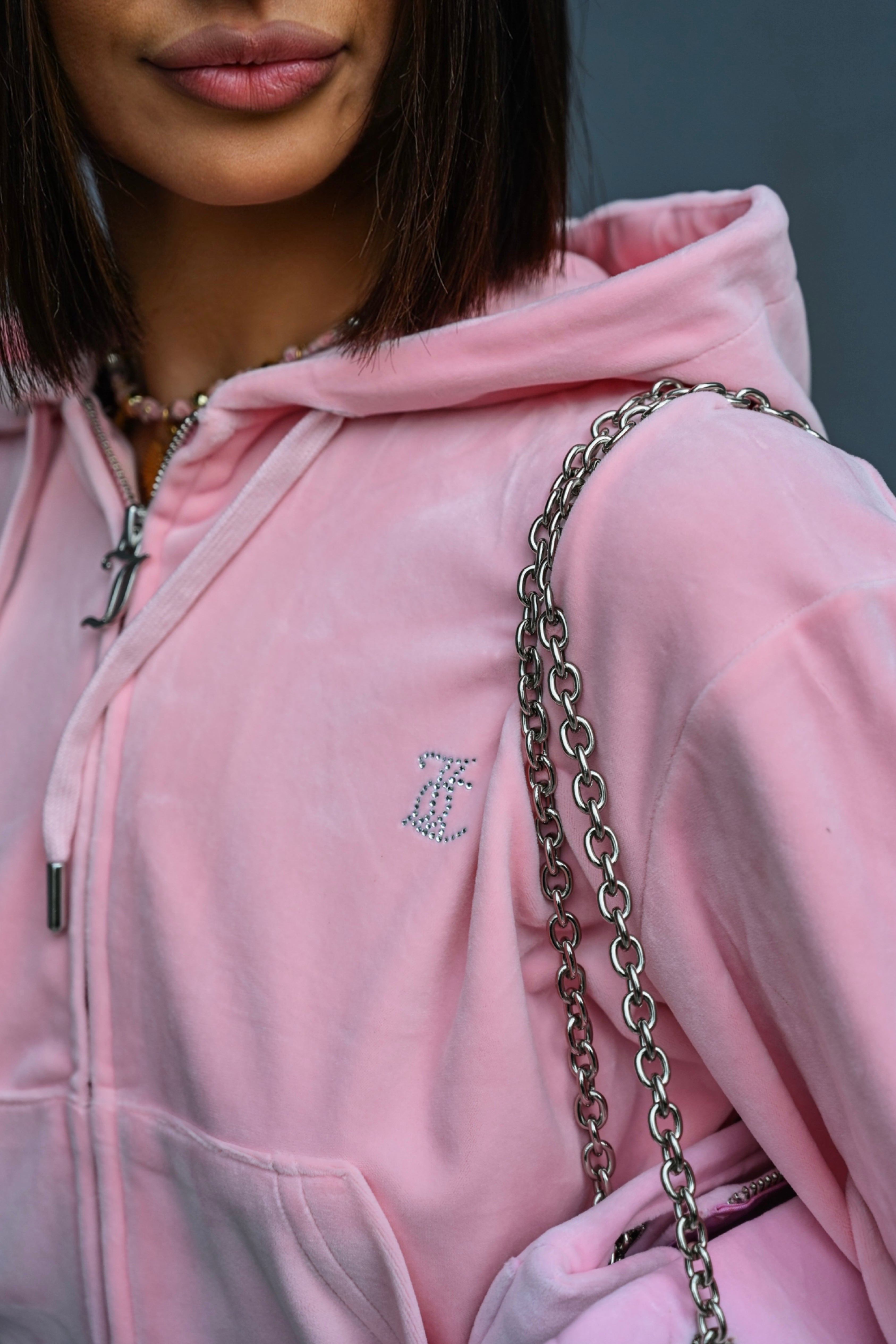 JUICY COUTURE - FELPA CON CAPPUCCIO OVERSIZE FULL ZIP ROSA