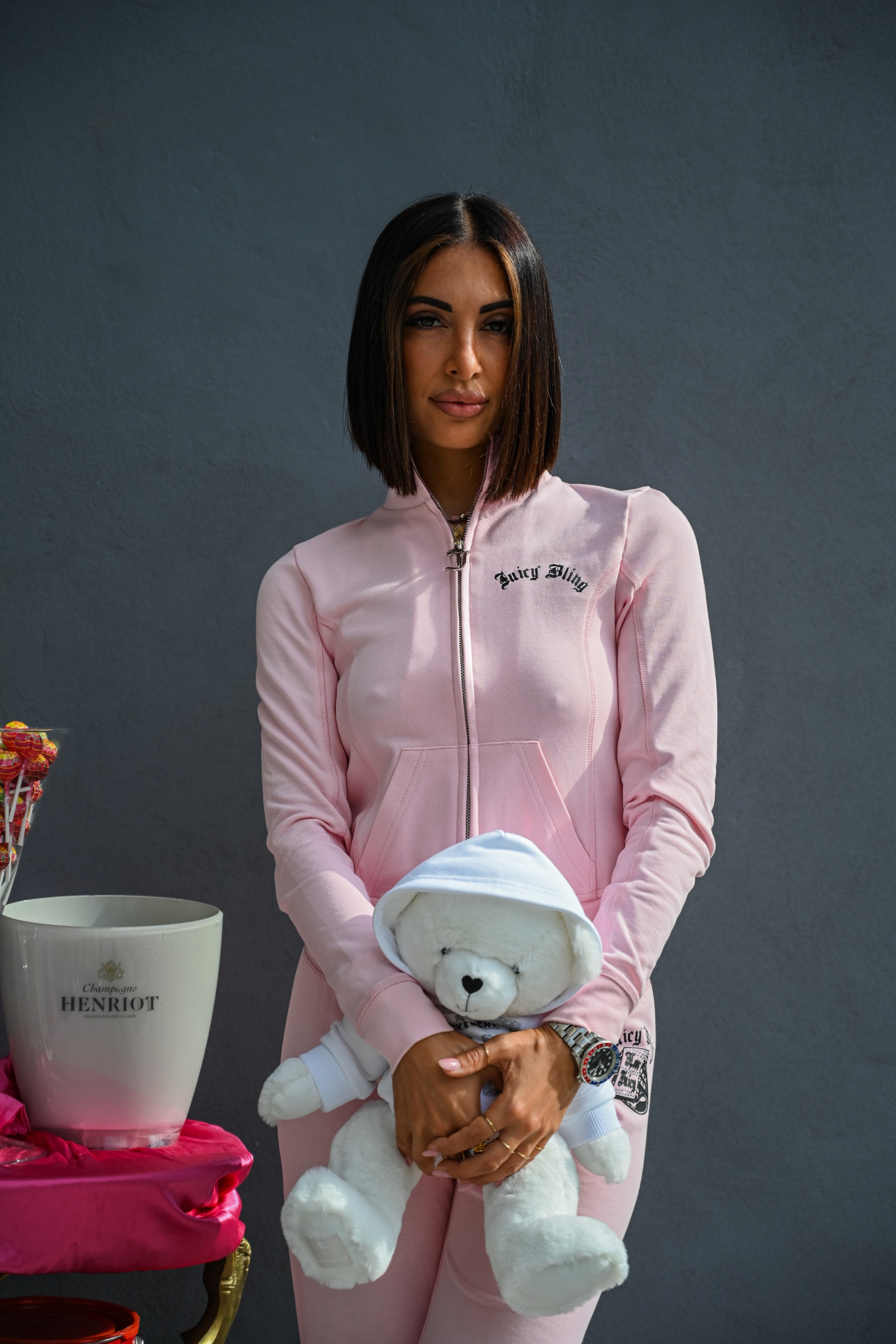 JUICY COUTURE - FELPA FULL ZIP IN COTONE ELASTICIZZATO ROSA