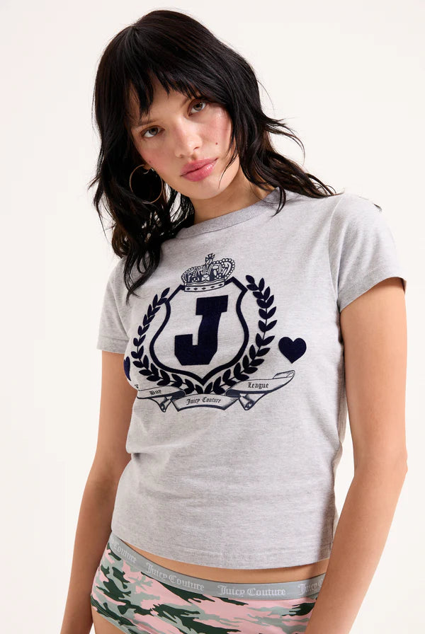 JUICY COUTURE - Silver marl flocked crest fitted tshirt