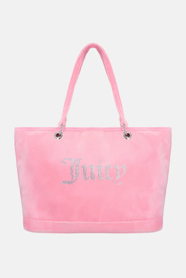 Borsa Juicy Pink Velour Diamante Large Shopper Bag