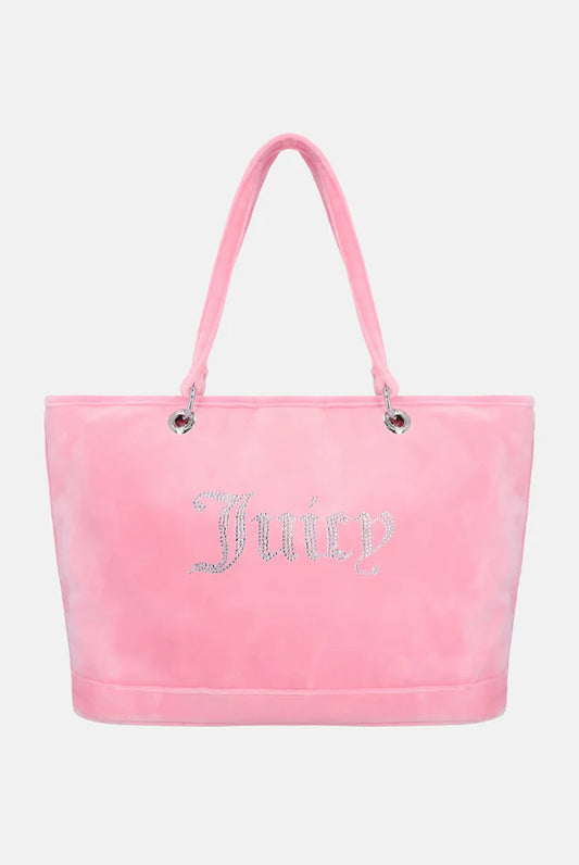 JUICY PINK VELOUR DIAMANTE LARGE SHOPPER BAG