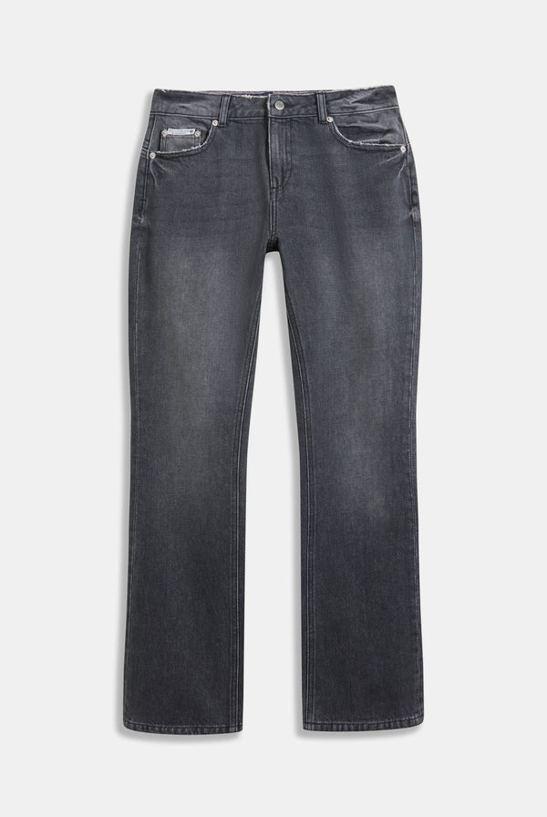 Jeans Donna Juicy Couture Mid Rise Bootcut in Denim Nero Lavato con Logo Strass — 4/5