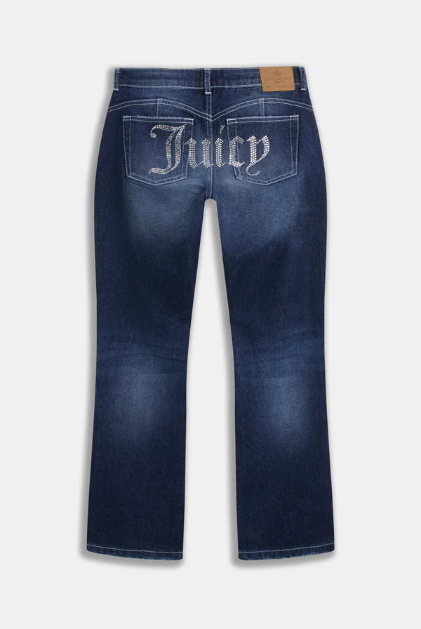 Jeans Juicy Couture bootcut a vita media – denim blu con logo strass — 3/3