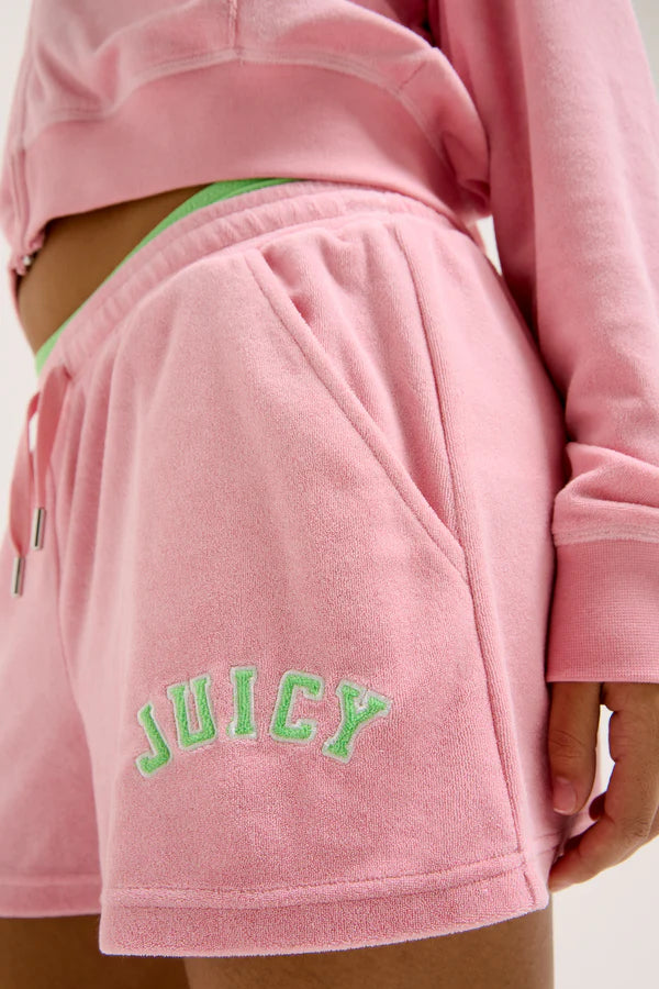 JUICY PINK - BLACK COLLEGIATE TOWELLING SHORTS
