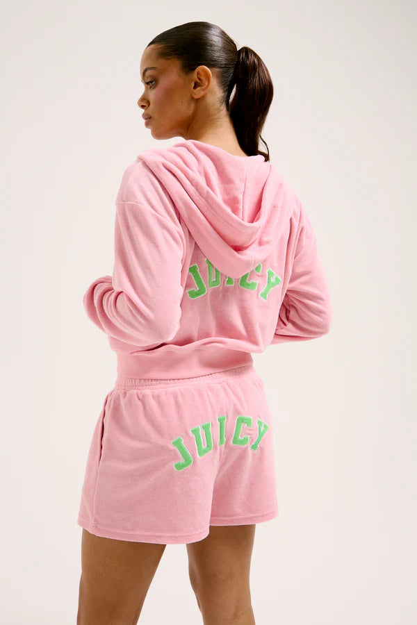 JUICY PINK - BLACK COLLEGIATE TOWELLING SHORTS