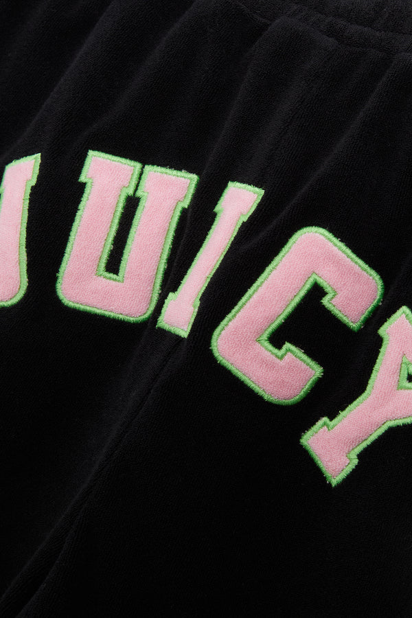 JUICY PINK - BLACK COLLEGIATE TOWELLING SHORTS