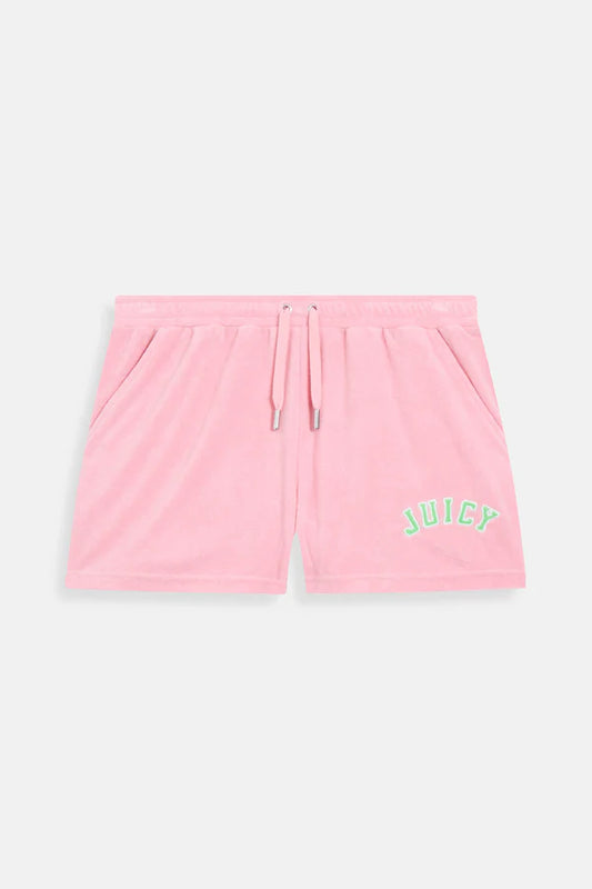 JUICY PINK - BLACK COLLEGIATE TOWELLING SHORTS
