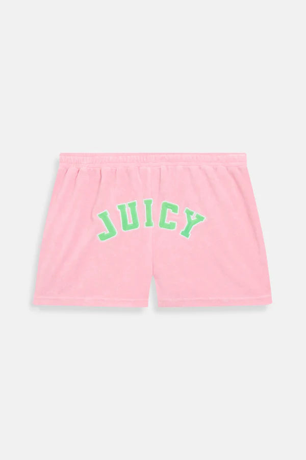JUICY PINK - BLACK COLLEGIATE TOWELLING SHORTS