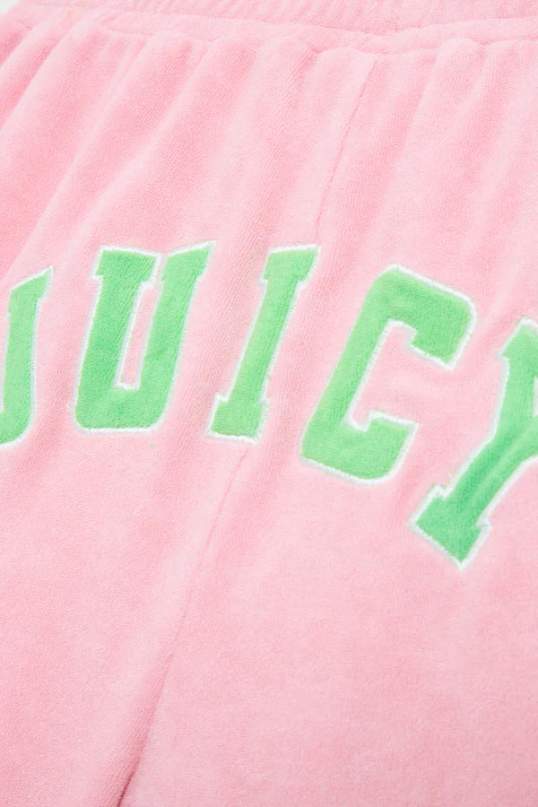 JUICY PINK - BLACK COLLEGIATE TOWELLING SHORTS