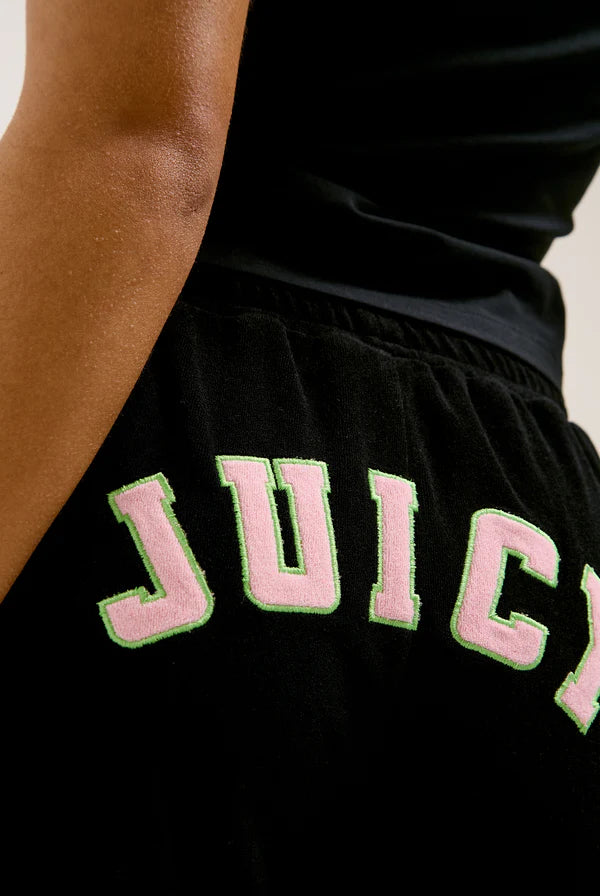 JUICY PINK - BLACK COLLEGIATE TOWELLING SHORTS
