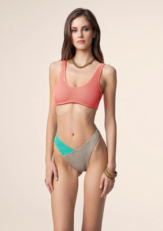 BIKINI DONNA ME FUI TOP CON SLIP AMERICANO FISSO COLOR BLOCK 0503-CR