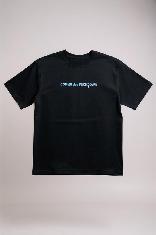 COMME DES FUCKDOWN - TSHIRT IN JERSEY NERA STAMPA BLU