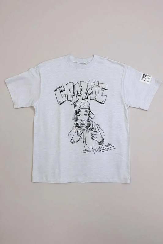 COMME DES FUCKDOWN - TSHIRT IN JERSEY AZZURRA CON STAMPA