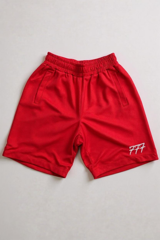 TRIPLOSETTE 777 - PANTALONCINI ROSSO IN RETE CON STAMPA