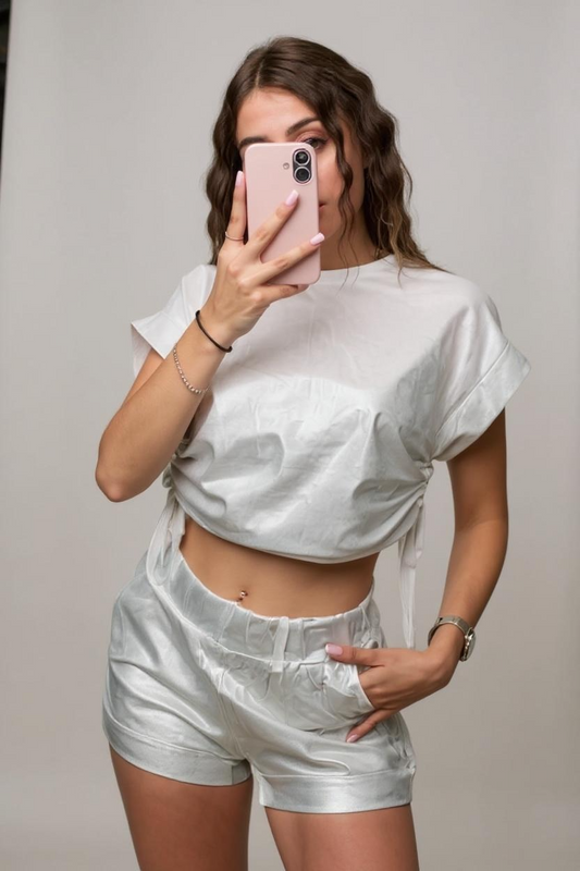 JAYCI - SET MAGLIA E SHORT ARGENTO PLACCATO