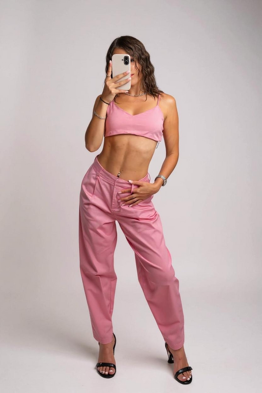 JAYCI - SET COORDINATO TOP E PANTALONE ROSA