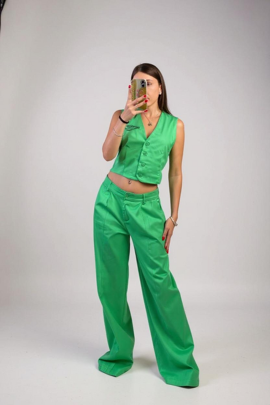 JAICY - SET COORDINATO - GILET E PANTALONE IN RASO VERDE