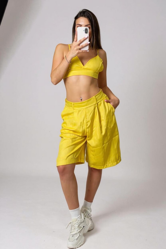 JAYCI - SET COORDINATO - TOP E SHORTS IN TESSUTO PLACCATO