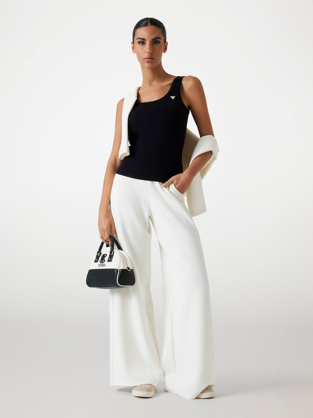 Guess - Pantalone wide leg a vita media