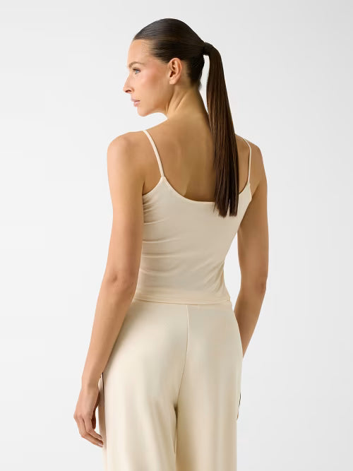 Top Donna GUESS Beige con Spalline Sottili e Logo Frontale