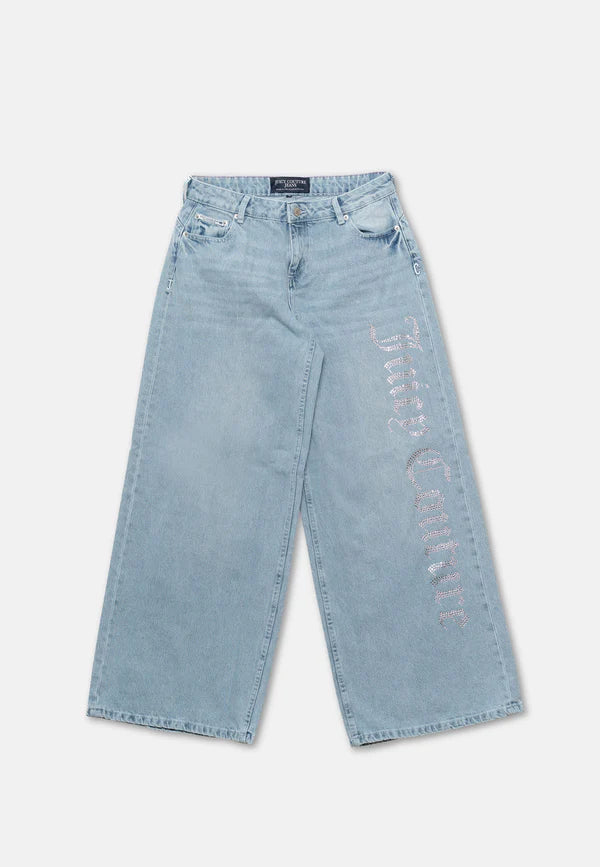 Jeans Wide Leg con Logo Strass Juicy Couture – Denim