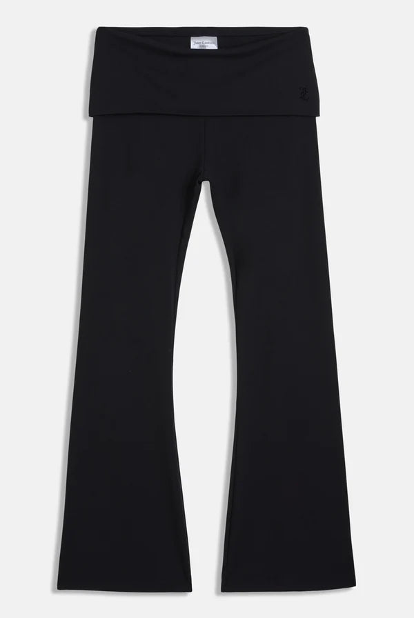 Pantaloni Juicy Couture - Pantalone in Jersey di Modal a Vita Bassa con Bordo Arrotolabile e Logo Juicy in Diamanti Nero — 1/5