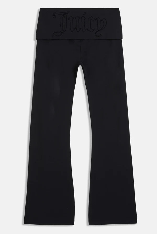 Pantaloni Juicy Couture - Pantalone in Jersey di Modal a Vita Bassa con Bordo Arrotolabile e Logo Juicy in Diamanti Nero — 2/5