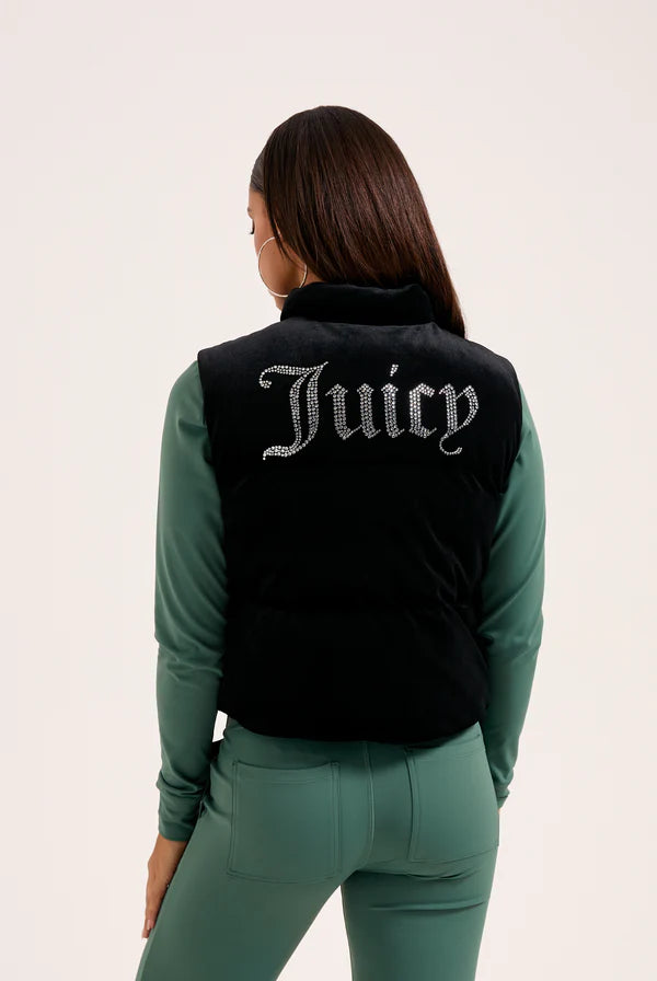 Gilet Juicy Couture - Crop In Velour Con Logo Juicy in Diamanti Nero — 4/6