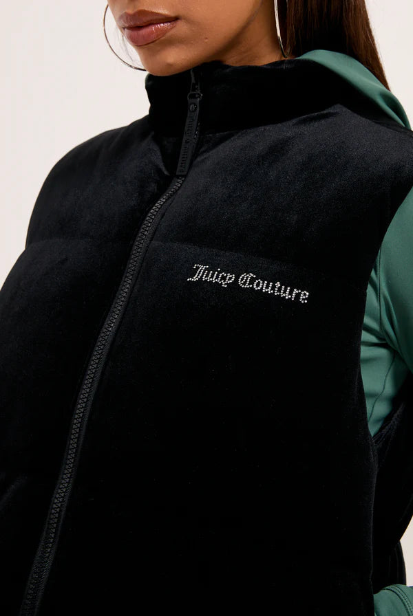 Gilet Juicy Couture - Crop In Velour Con Logo Juicy in Diamanti Nero — 5/6