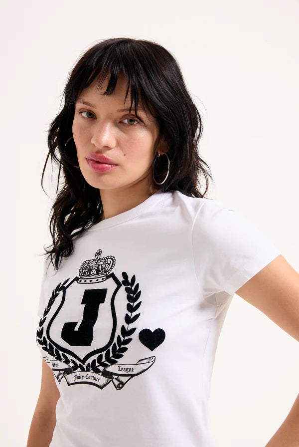 JUICY COUTURE - White flocked crest fitted tshirt