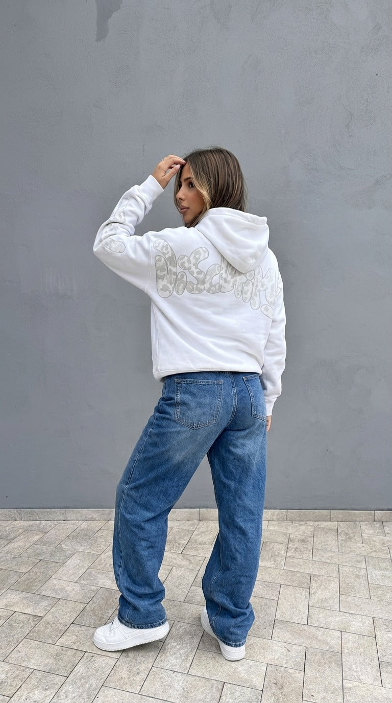 Felpa Donna Cropped con Cappuccio Bianca – DISCLAIMER