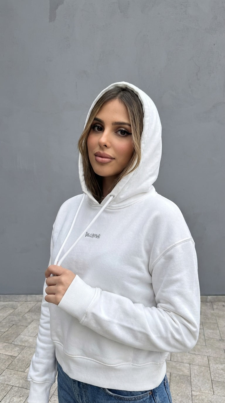 Felpa Donna Cropped con Cappuccio Bianca – DISCLAIMER