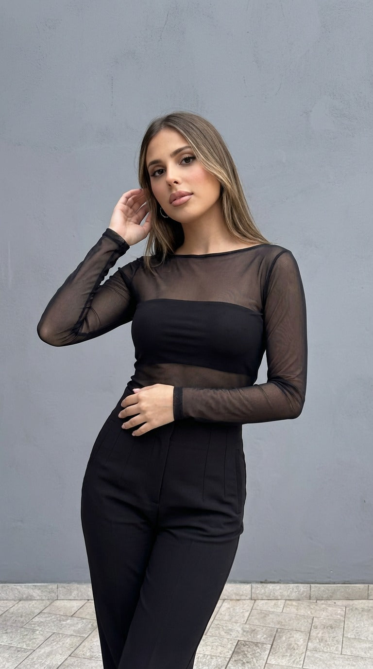 Top DISCLAIMER Donna Nero in Tulle Trasparente – Elegante e Sensuale — 2/2