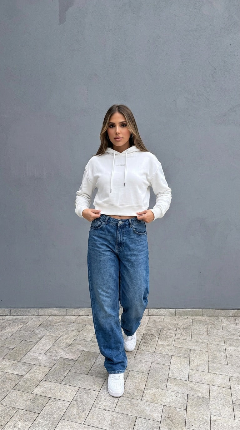 Felpa Donna Cropped con Cappuccio Bianca – DISCLAIMER