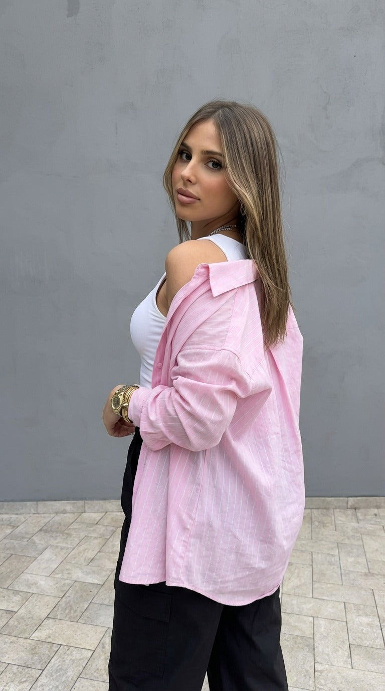 Camicia Disclaimer Rosa a Righe – Eleganza Casual & Stile Urban — 2/3