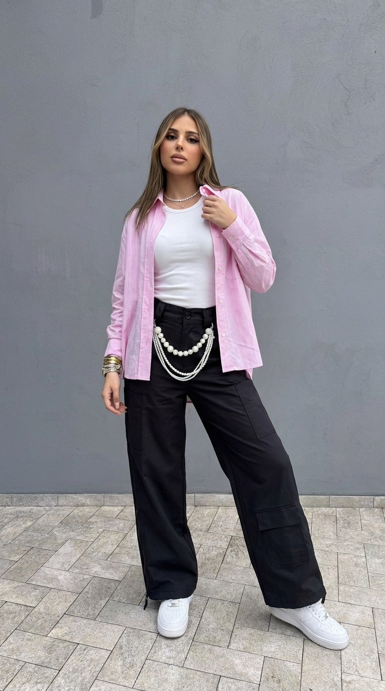 Camicia Disclaimer Rosa a Righe – Eleganza Casual & Stile Urban — 3/3