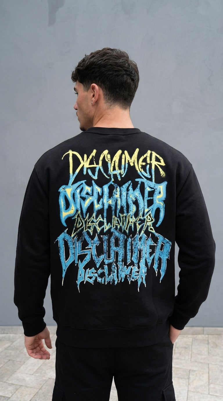 Felpa Disclaimer Uomo Nera con Maxi Logo Grafico sul Retro — 1/3