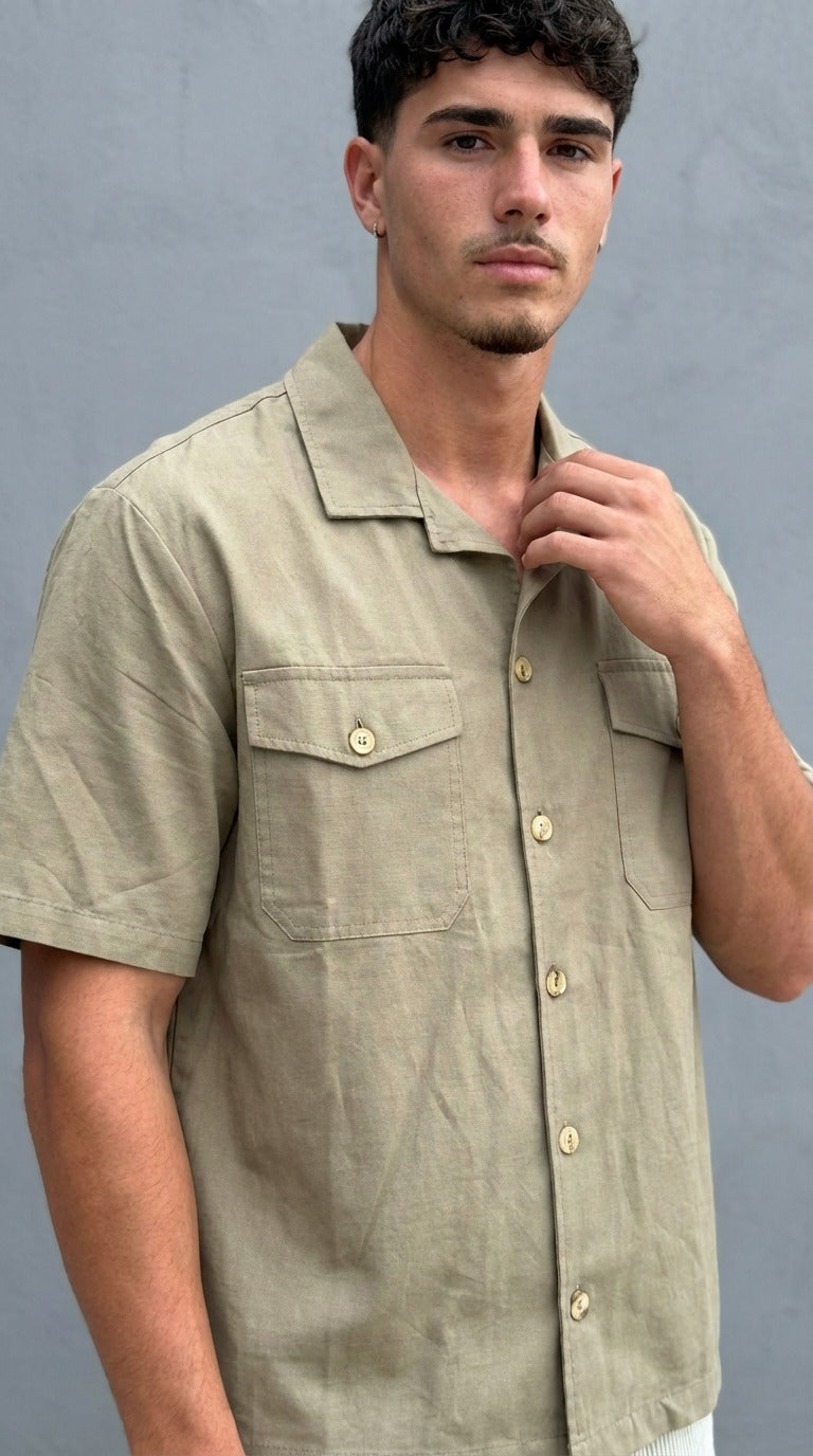 Camicia Uomo Disclaimer Beige Manica Corta – Stile Casual Moderno
