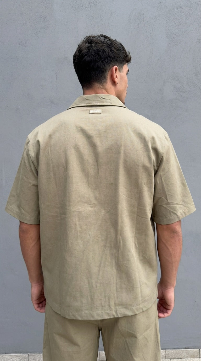 Camicia Uomo Disclaimer Beige Manica Corta – Stile Casual Moderno