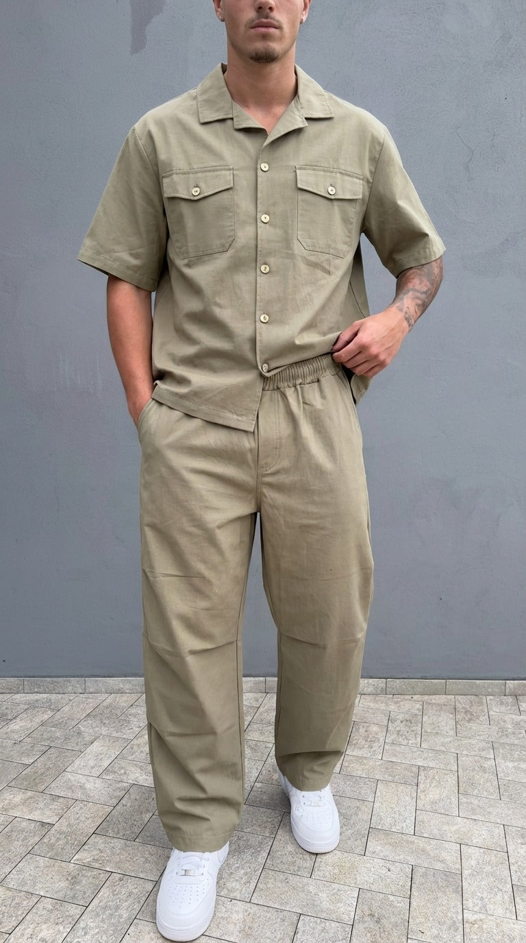 Pantaloni Uomo Disclaimer Beige – Modello Casual con Vita Elasticizzata — 1/3