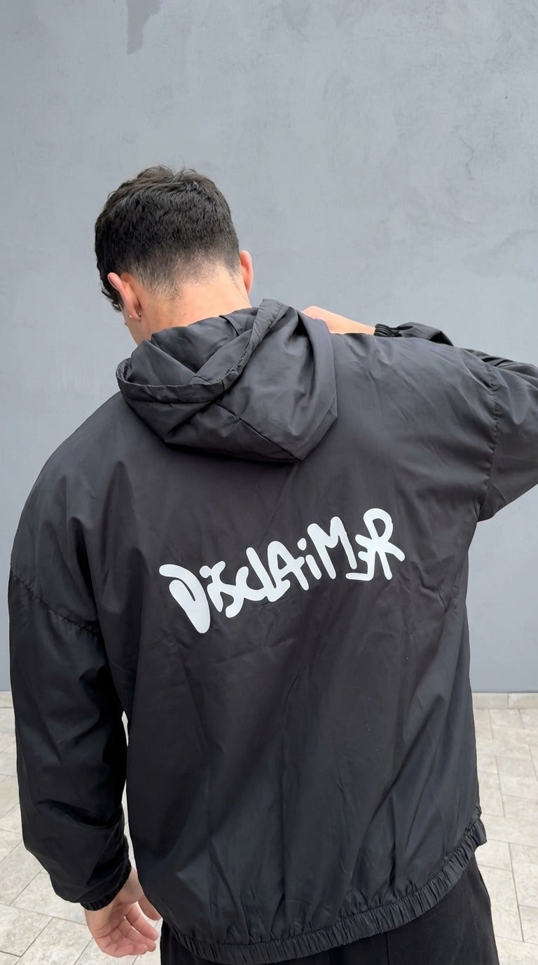Giacca Uomo Disclaimer Nera con Cappuccio e Maxi Logo Posteriore