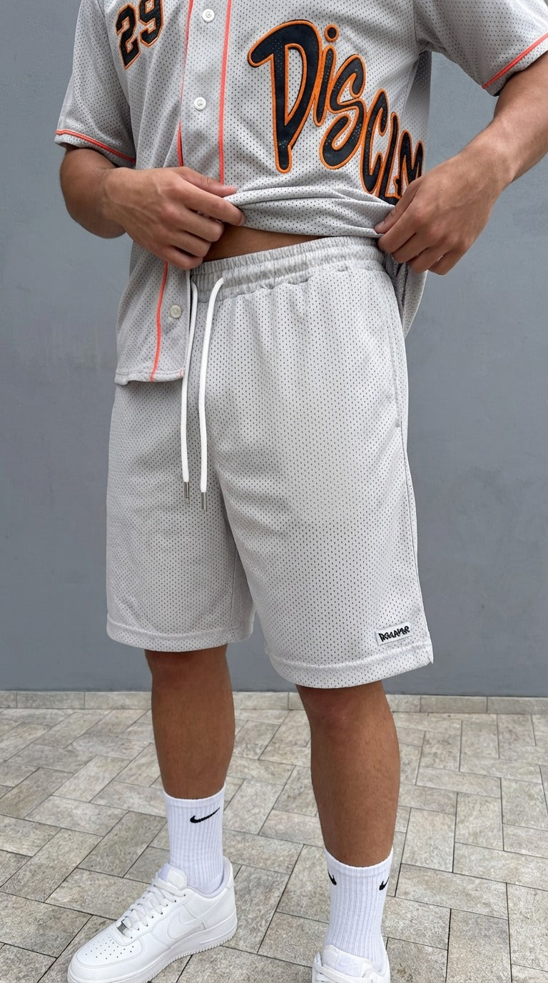 Pantaloncini Uomo Disclaimer Beige in Mesh – Stile Sportivo Streetwear — 2/3