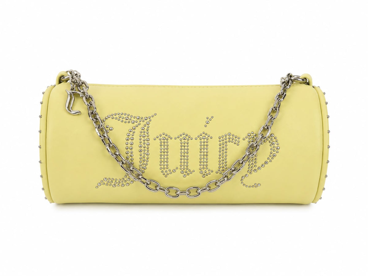 Borsa a Spalla Juicy Couture Gialla con Logo Strass e Tracolla a Catena