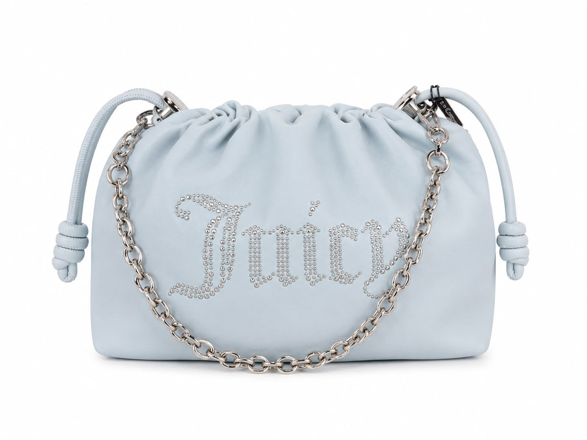 Borsa a Spalla Juicy Couture Celeste con Logo Strass e Catena