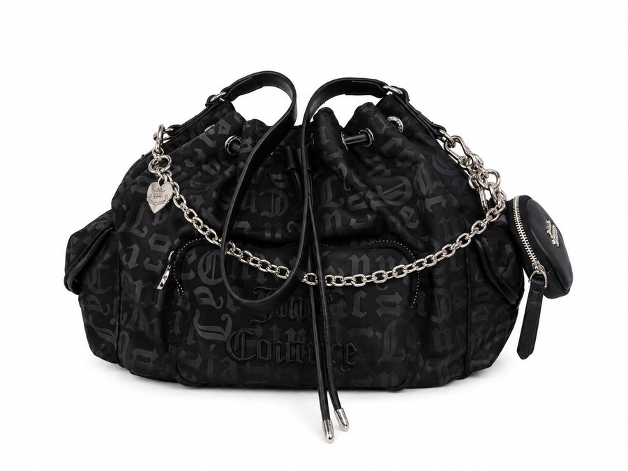Borsa Secchiello Juicy Couture Nera Monogram con Charm e Pochette — 1/2