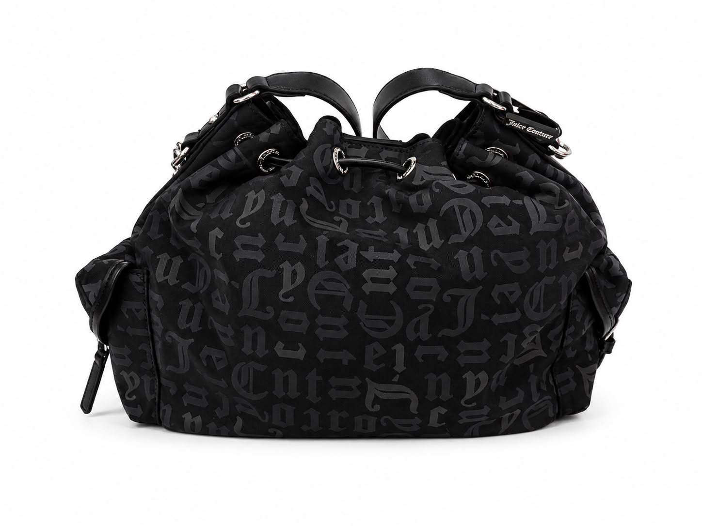 Borsa Secchiello Juicy Couture Nera Monogram con Charm e Pochette